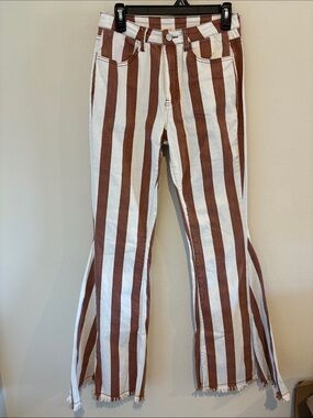 Vertical-Striped Wide Leg Pants 98% Cotton 2% Spandex